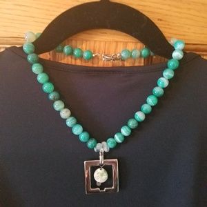 Green Banded Agate Stone Necklace